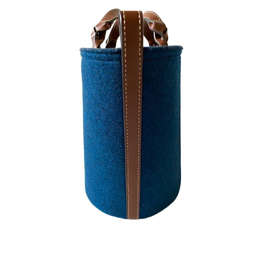 Anya Hindmarch Small Eyes Felt Tote Bag Leather Trimmed Dark Petrol Blue Brown - Picture 6 of 13